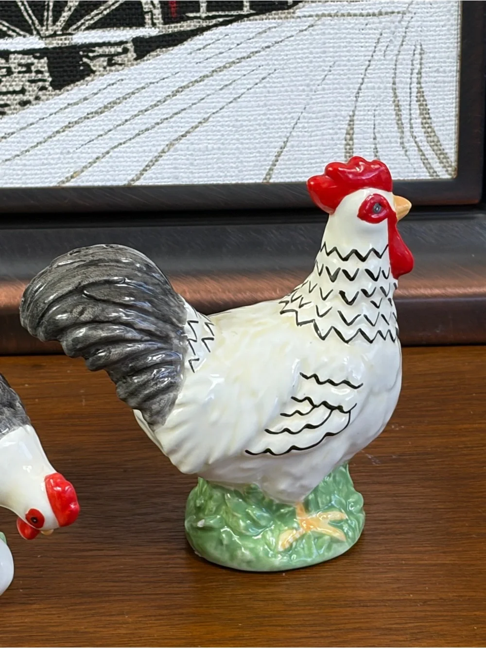 1980's J. Willfred By Sadek Farmhouse Rooster And Hen Salt & Pepper Hand Painted